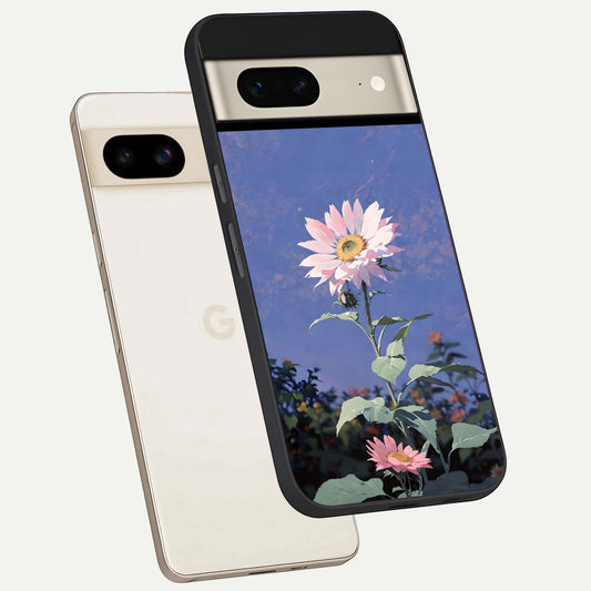  Pink Shells Outline phone case For Google Pixel 7 showing premium glass back cover with detailed artwork