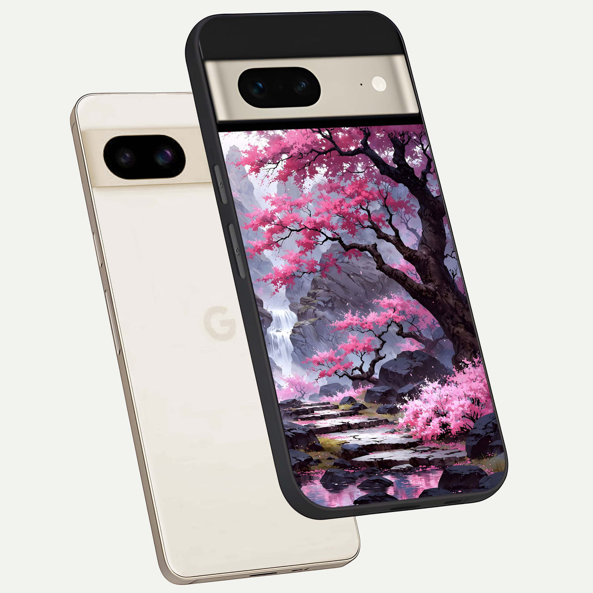  Pink Sunflower Glow phone case For Google Pixel 7 showing premium glass back cover with detailed artwork