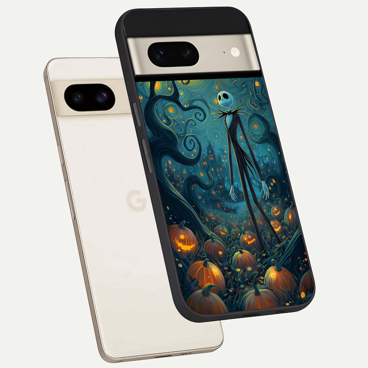  Pumpkin Moonlight Tale phone case For Google Pixel 7 showing premium glass back cover with detailed artwork