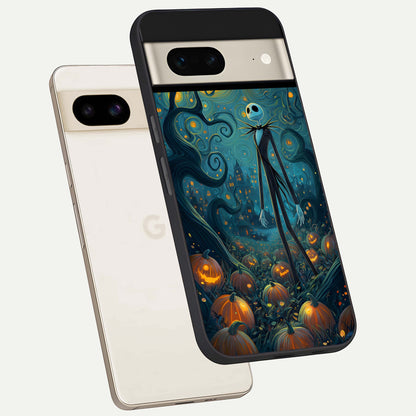  Pumpkin Moonlight Tale phone case For Google Pixel 7 showing premium glass back cover with detailed artwork