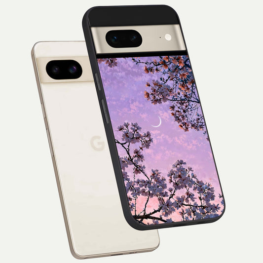  Purple Serenity Moon phone case For Google Pixel 7 showing premium glass back cover with detailed artwork