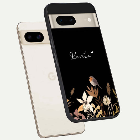  Quiet Garden Tune Custom Name phone case For Google Pixel 7 showing premium glass back cover with detailed artwork