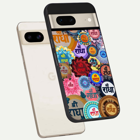  Radha Divine Bloom phone case For Google Pixel 7 showing premium glass back cover with detailed artwork