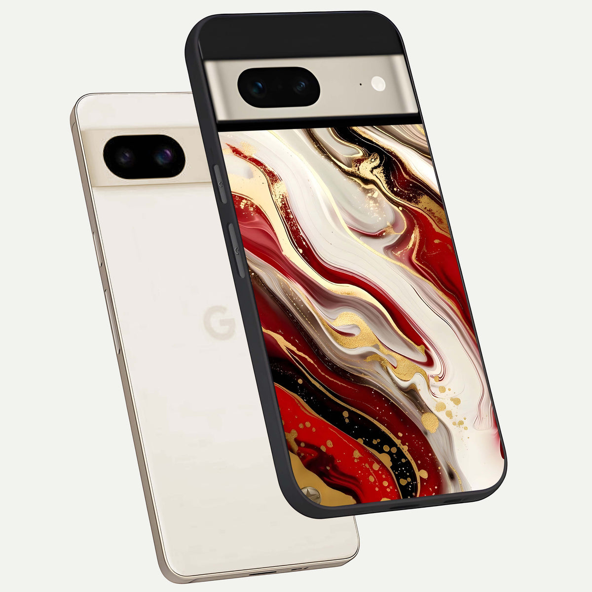  Red And White Marble phone case For Google Pixel 7 showing premium glass back cover with detailed artwork