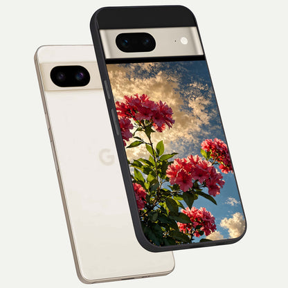  Red Bloom Skies phone case For Google Pixel 7 showing premium glass back cover with detailed artwork