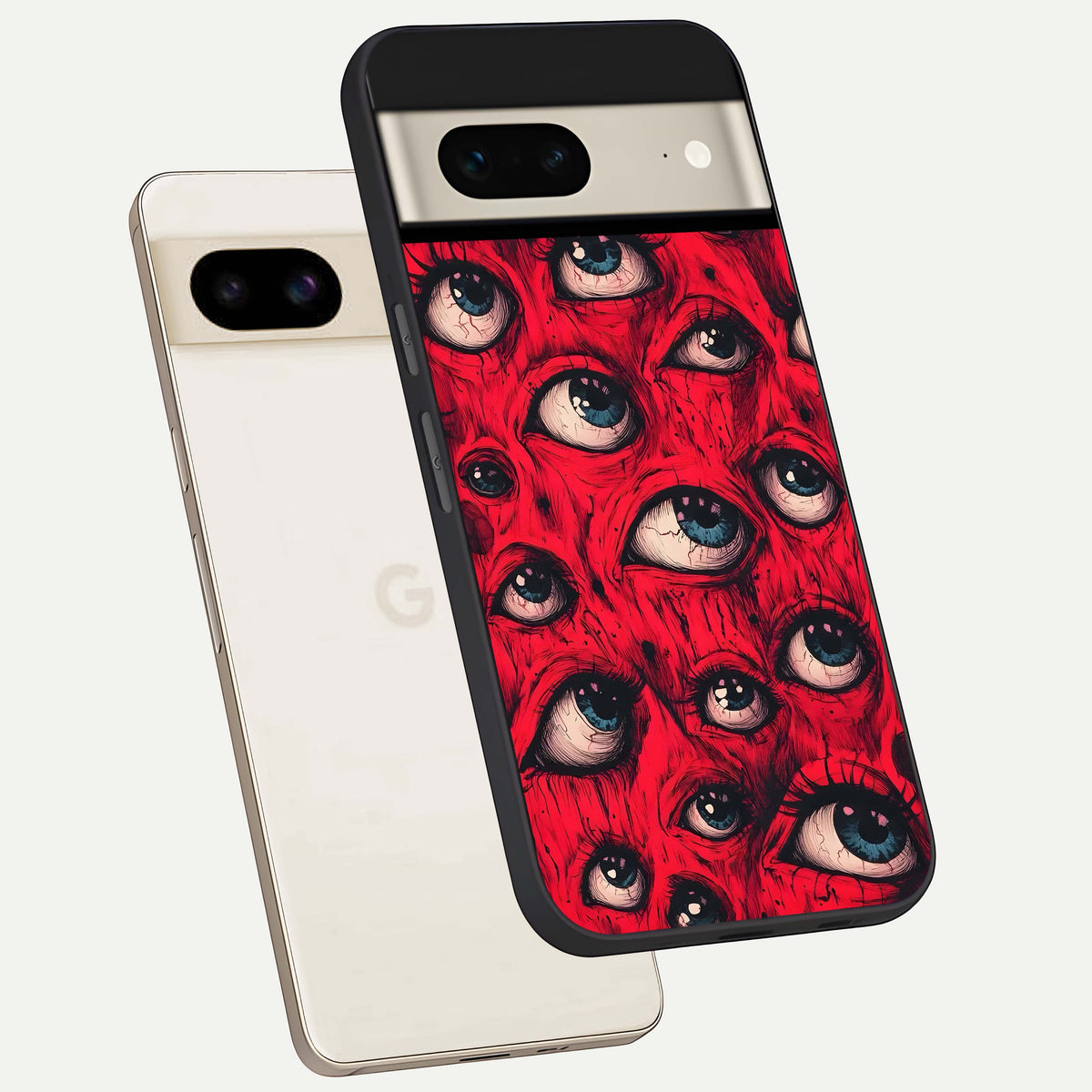  Red Eyes Pattern phone case For Google Pixel 7 showing premium glass back cover with detailed artwork