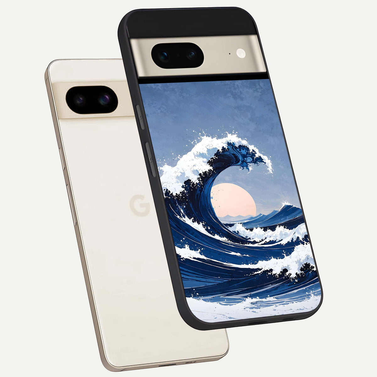  Rising Tide Power phone case For Google Pixel 7 showing premium glass back cover with detailed artwork