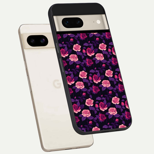  Rose Garden Twilight phone case For Google Pixel 7 showing premium glass back cover with detailed artwork