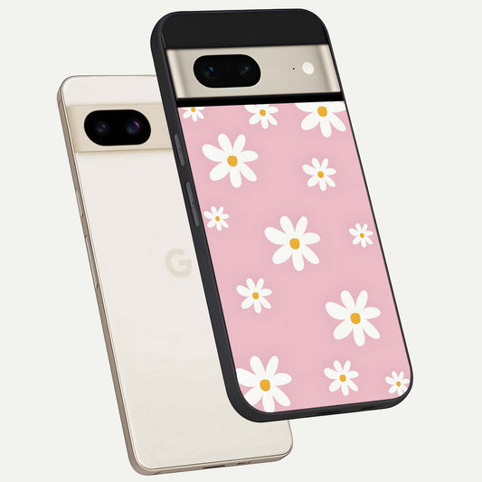  Soft Daisy Bliss phone case For Google Pixel 7 showing premium glass back cover with detailed artwork