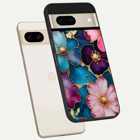  Sparkle Floral phone case For Google Pixel 7 showing premium glass back cover with detailed artwork