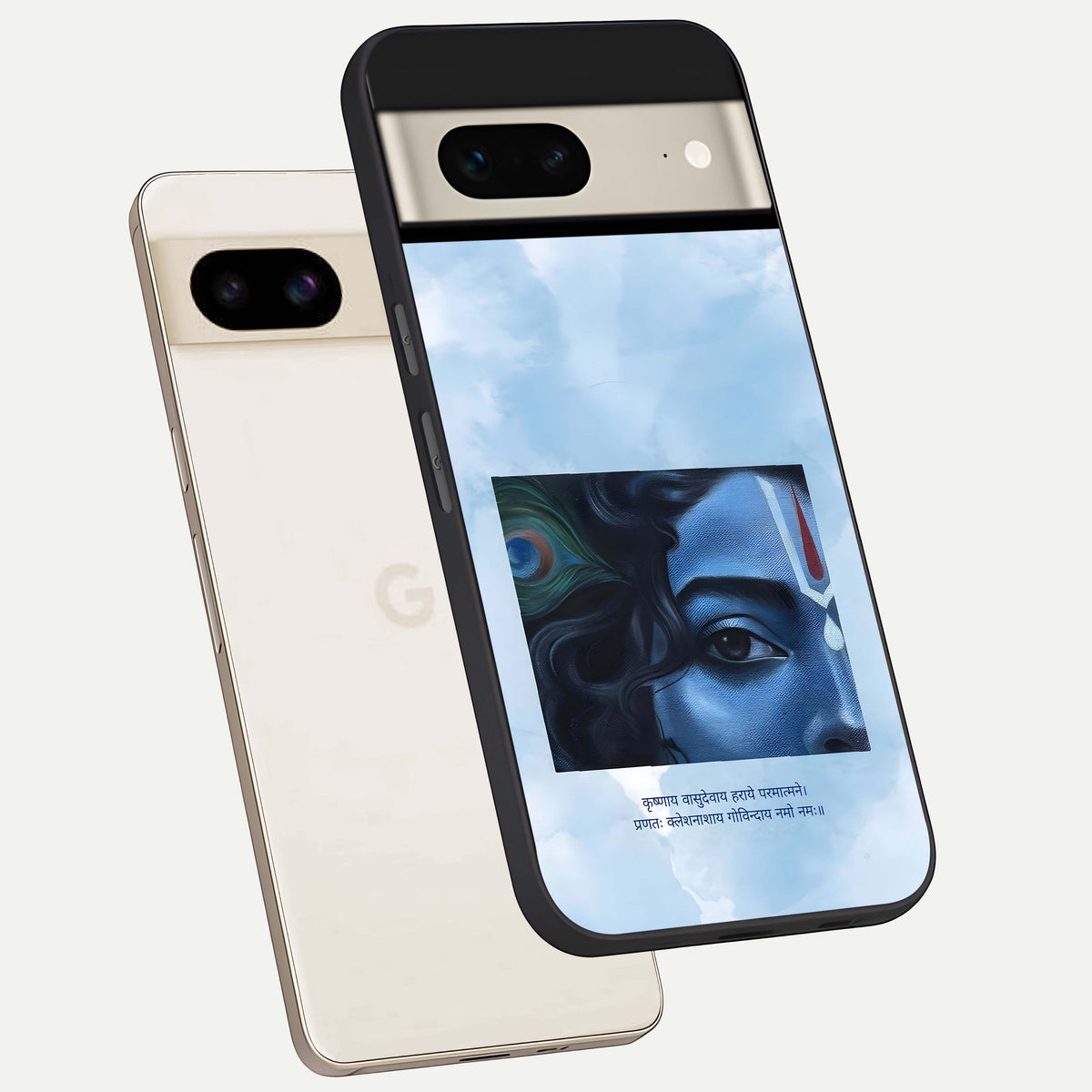  Spiritual Krishna phone case For Google Pixel 7 showing premium glass back cover with detailed artwork