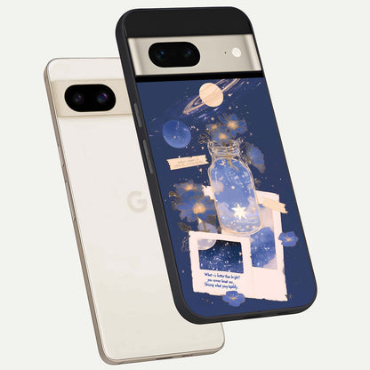  Starlit Cosmic Jar phone case For Google Pixel 7 showing premium glass back cover with detailed artwork