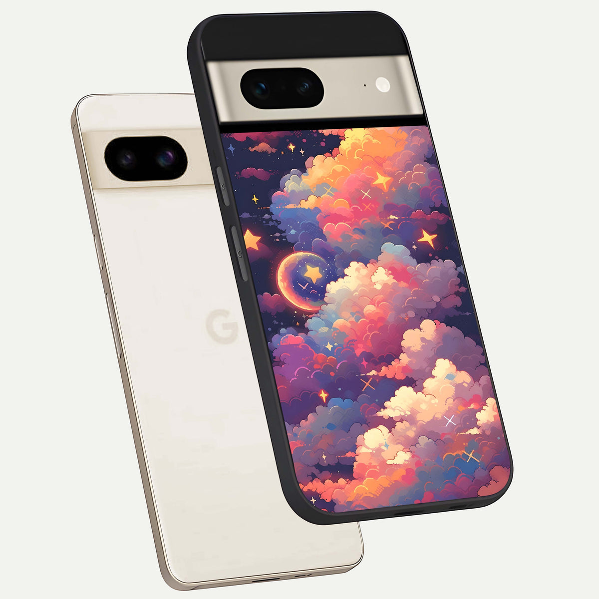  Starlit Dream Clouds phone case For Google Pixel 7 showing premium glass back cover with detailed artwork