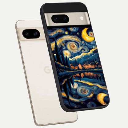  Starry Sky Serenity phone case For Google Pixel 7 showing premium glass back cover with detailed artwork