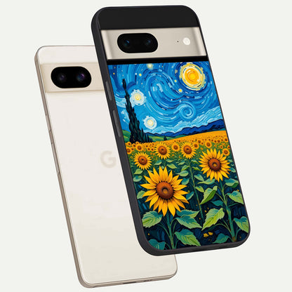  Starry Sunflower Dreams phone case For Google Pixel 7 showing premium glass back cover with detailed artwork