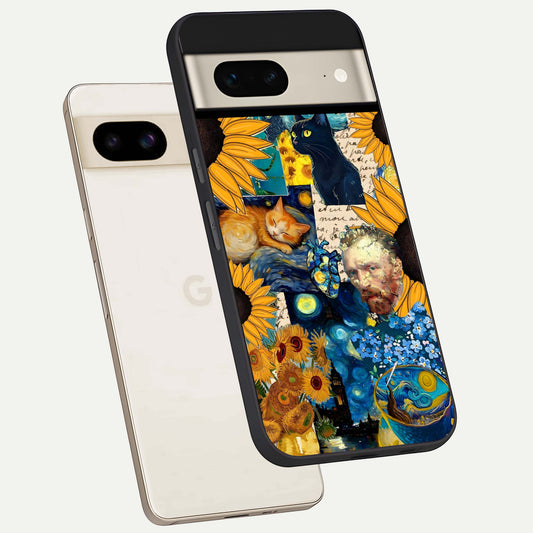 Sunflower Chic Mood Custom Name phone case For Google Pixel 7 showing premium glass back cover with detailed artwork