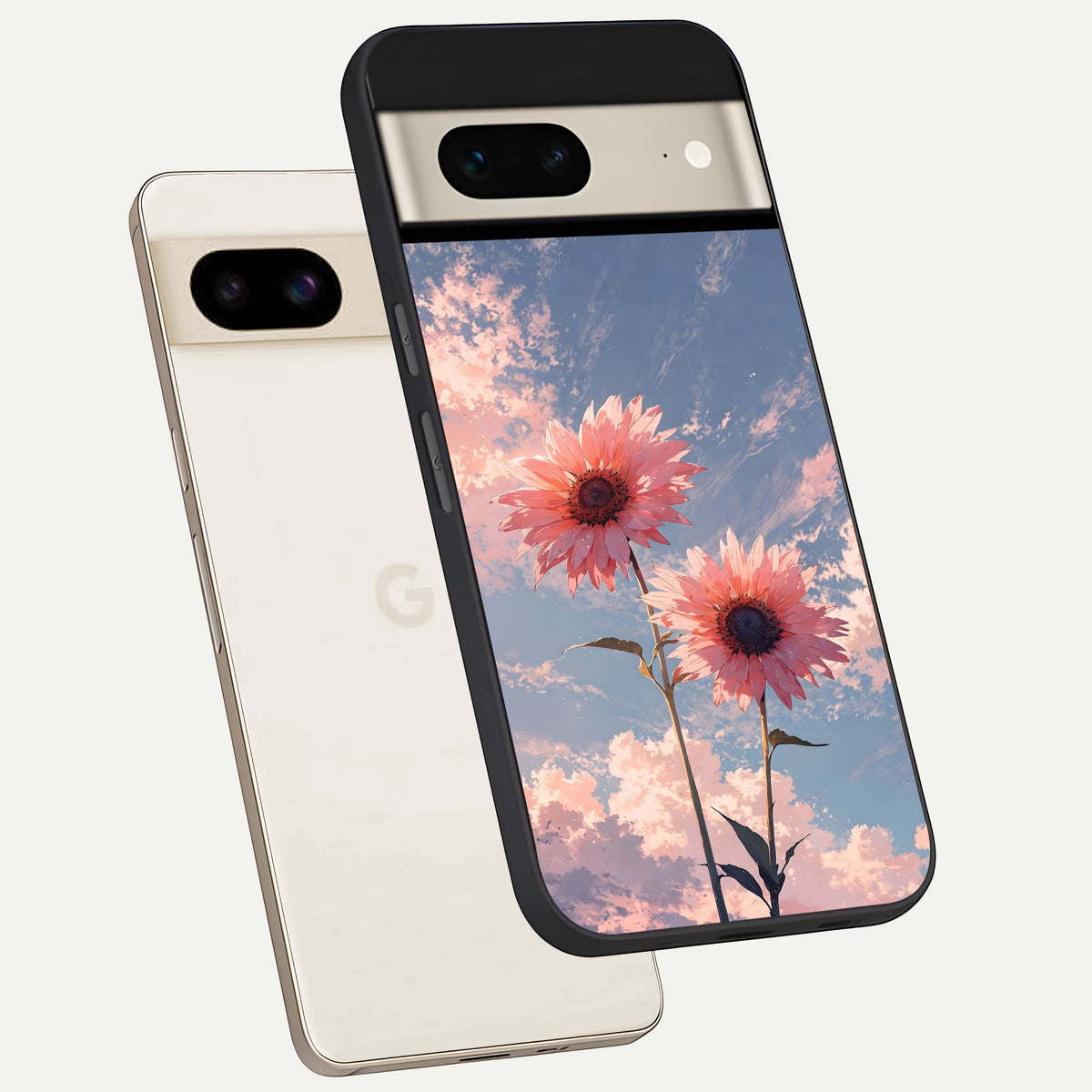  Sun Moon Balance phone case For Google Pixel 7 showing premium glass back cover with detailed artwork