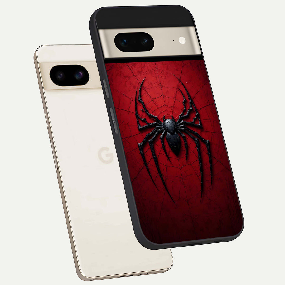  Superhero Web Emblem phone case For Google Pixel 7 showing premium glass back cover with detailed artwork