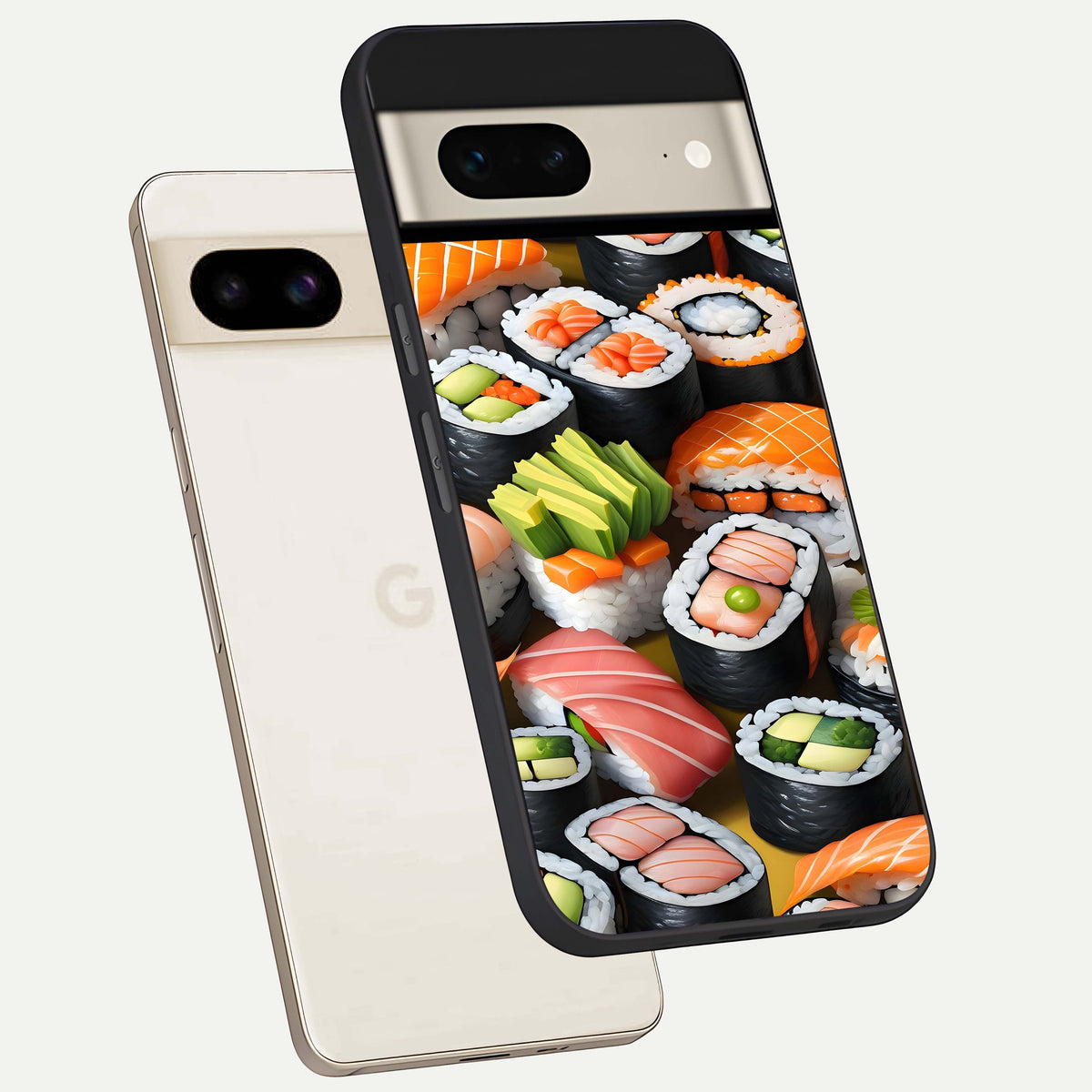  Sushi Food Pattern phone case For Google Pixel 7 showing premium glass back cover with detailed artwork