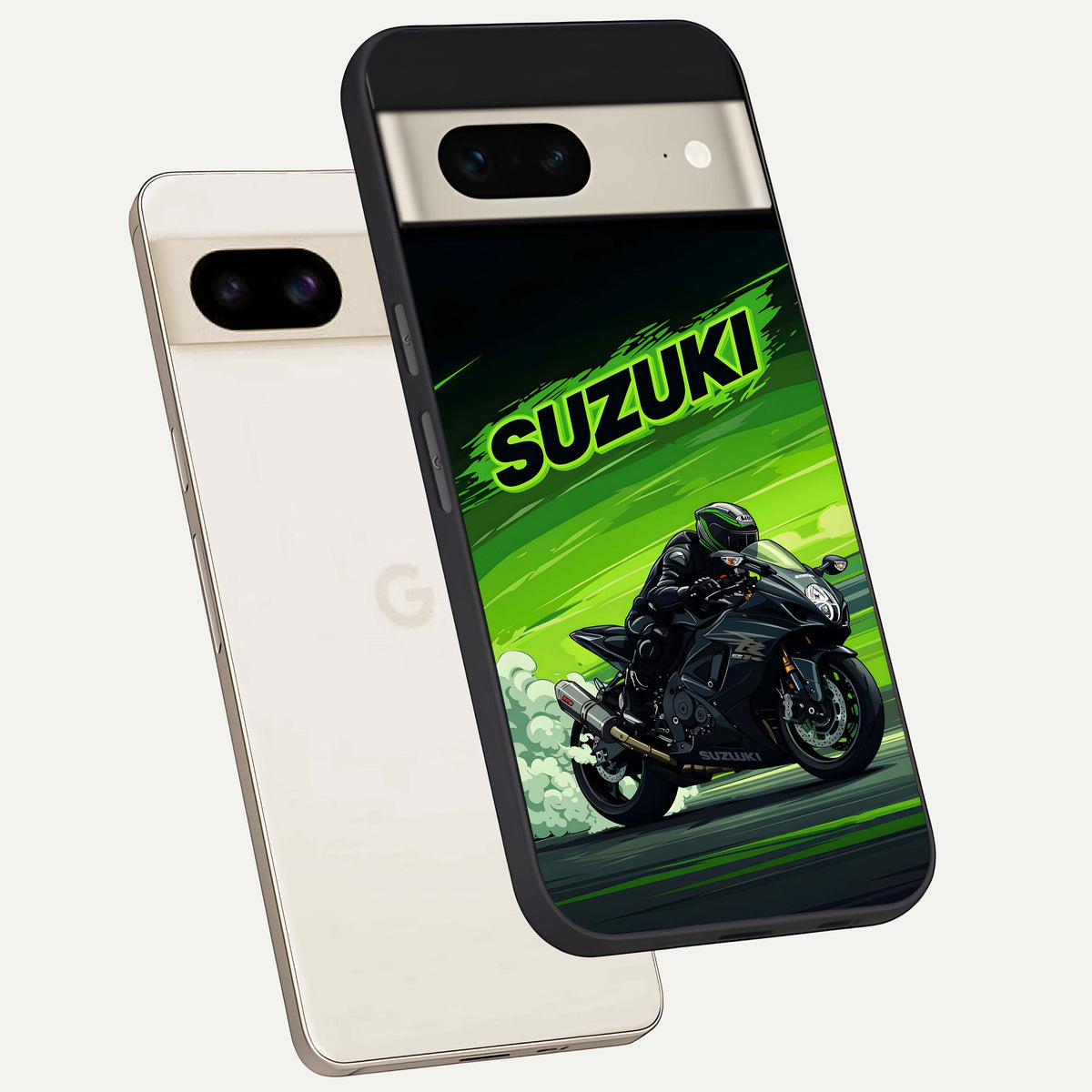  Suzuki Speed Beast phone case For Google Pixel 7 showing premium glass back cover with detailed artwork