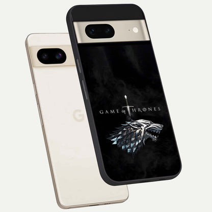  Throne Wolf Legacy phone case For Google Pixel 7 showing premium glass back cover with detailed artwork