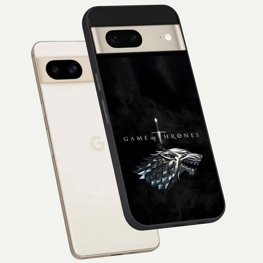  Throne Wolf Legacy phone case For Google Pixel 7 showing premium glass back cover with detailed artwork
