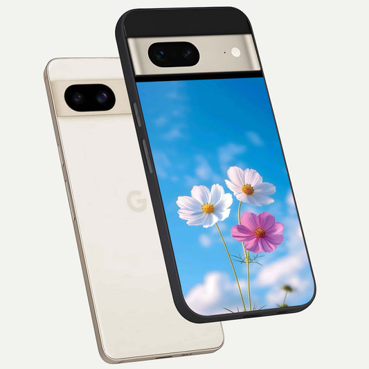  Tripple Flowers With Sky phone case For Google Pixel 7 showing premium glass back cover with detailed artwork