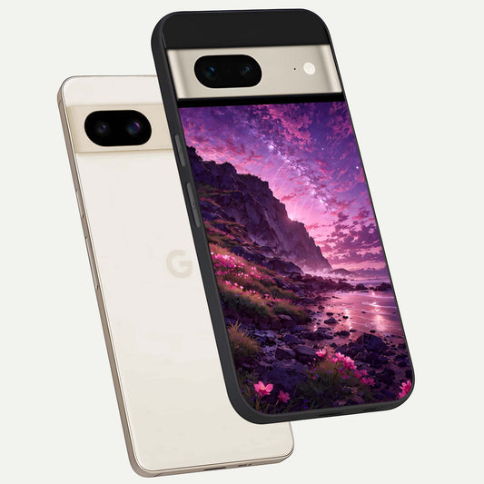  Twilight Blossom Coast phone case For Google Pixel 7 showing premium glass back cover with detailed artwork