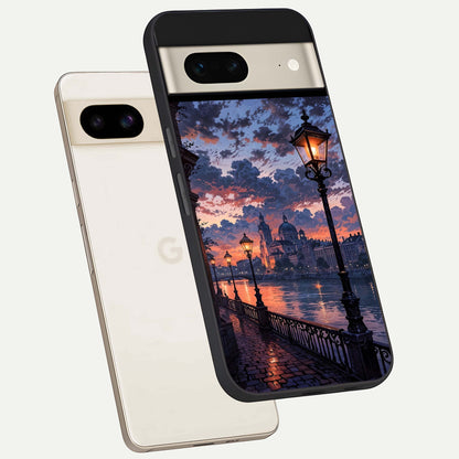  Twilight River Lights phone case For Google Pixel 7 showing premium glass back cover with detailed artwork