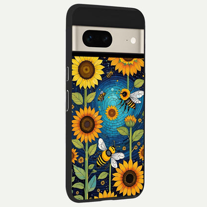  Bees And Sunflowers back cover For Google Pixel 7 slim fit glass case with vibrant aesthetic design