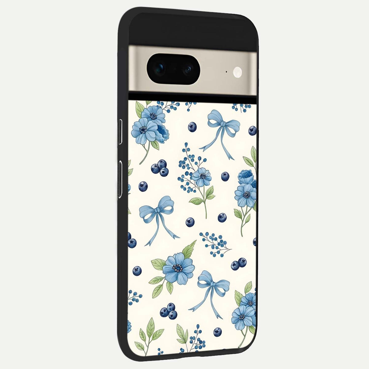  Blue Flower And Bow back cover For Google Pixel 7 slim fit glass case with vibrant aesthetic design