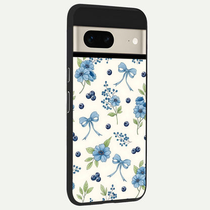  Blue Flower And Bow back cover For Google Pixel 7 slim fit glass case with vibrant aesthetic design