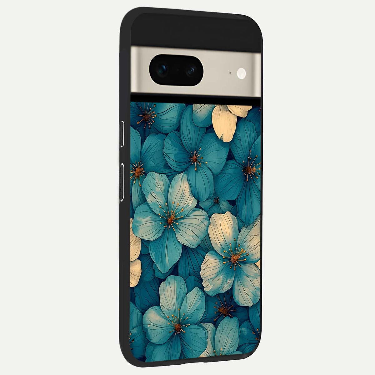  Blue Shade Floral back cover For Google Pixel 7 slim fit glass case with vibrant aesthetic design