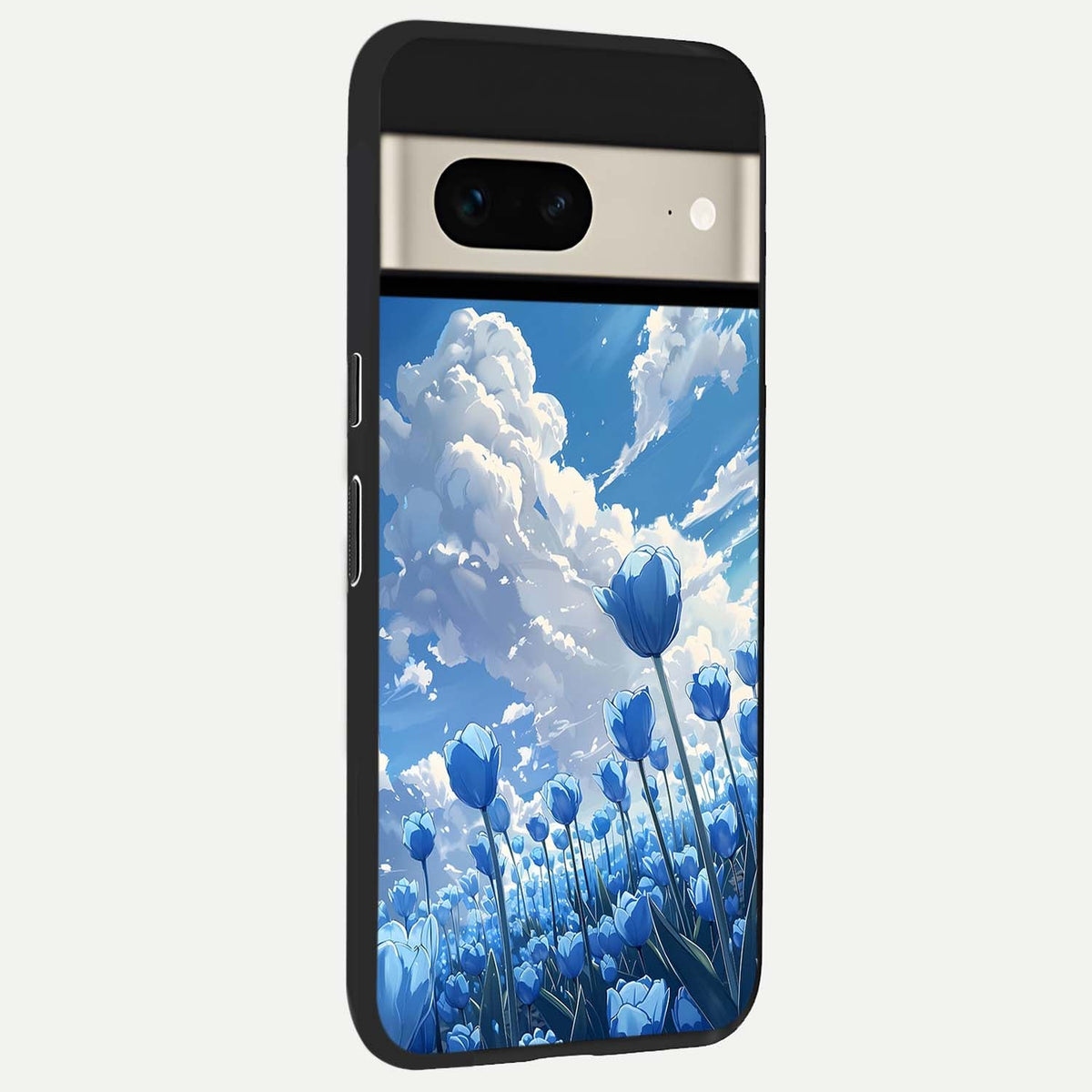  Blue Tulip Clouds back cover For Google Pixel 7 slim fit glass case with vibrant aesthetic design
