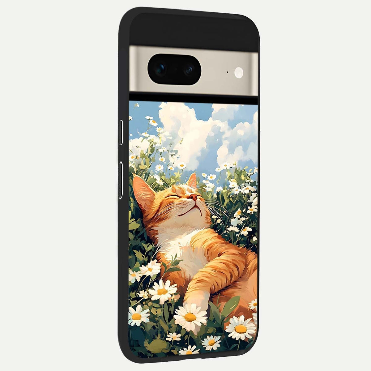  Cat And Flowers View back cover For Google Pixel 7 slim fit glass case with vibrant aesthetic design