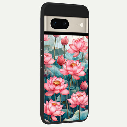  Celestial Pink Lotus back cover For Google Pixel 7 slim fit glass case with vibrant aesthetic design