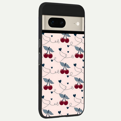 Cherry Heart Line back cover For Google Pixel 7 slim fit glass case with vibrant aesthetic design