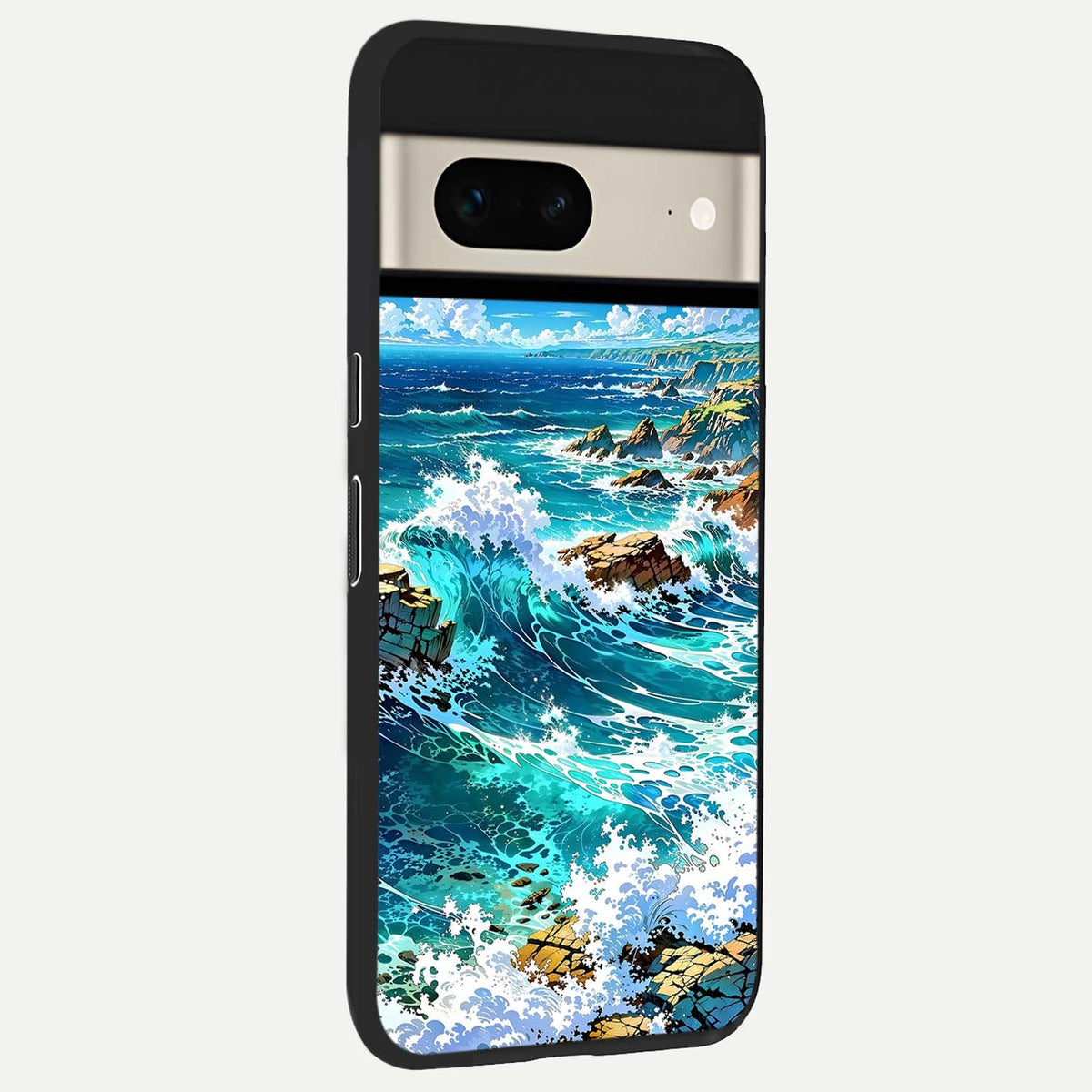  Coastal Blue Waves back cover For Google Pixel 7 slim fit glass case with vibrant aesthetic design