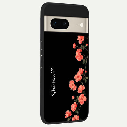  Crimson Bloom Grace Custom Name back cover For Google Pixel 7 slim fit glass case with vibrant aesthetic design