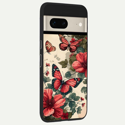  Crimson Butterfly Garden back cover For Google Pixel 7 slim fit glass case with vibrant aesthetic design