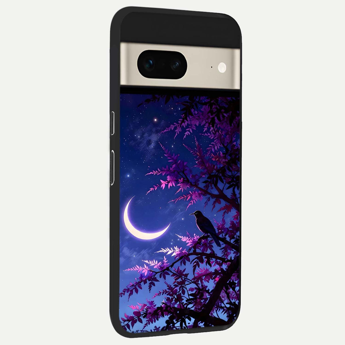  Crow And Moon Scenery back cover For Google Pixel 7 slim fit glass case with vibrant aesthetic design