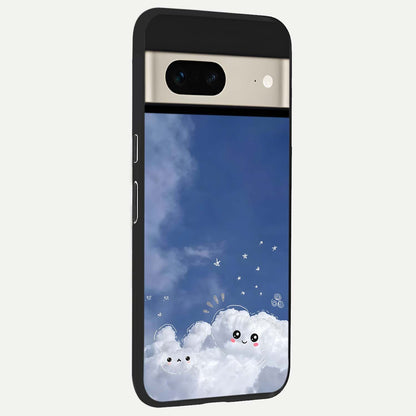  Cute Blossom Cloud back cover For Google Pixel 7 slim fit glass case with vibrant aesthetic design