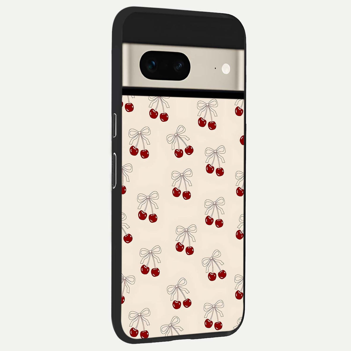  Cute Cherry Pattern back cover For Google Pixel 7 slim fit glass case with vibrant aesthetic design