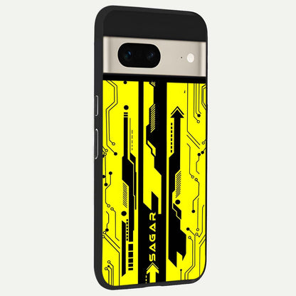  Electric Pulse CYBERPUNK Custom Name back cover For Google Pixel 7 slim fit glass case with vibrant aesthetic design