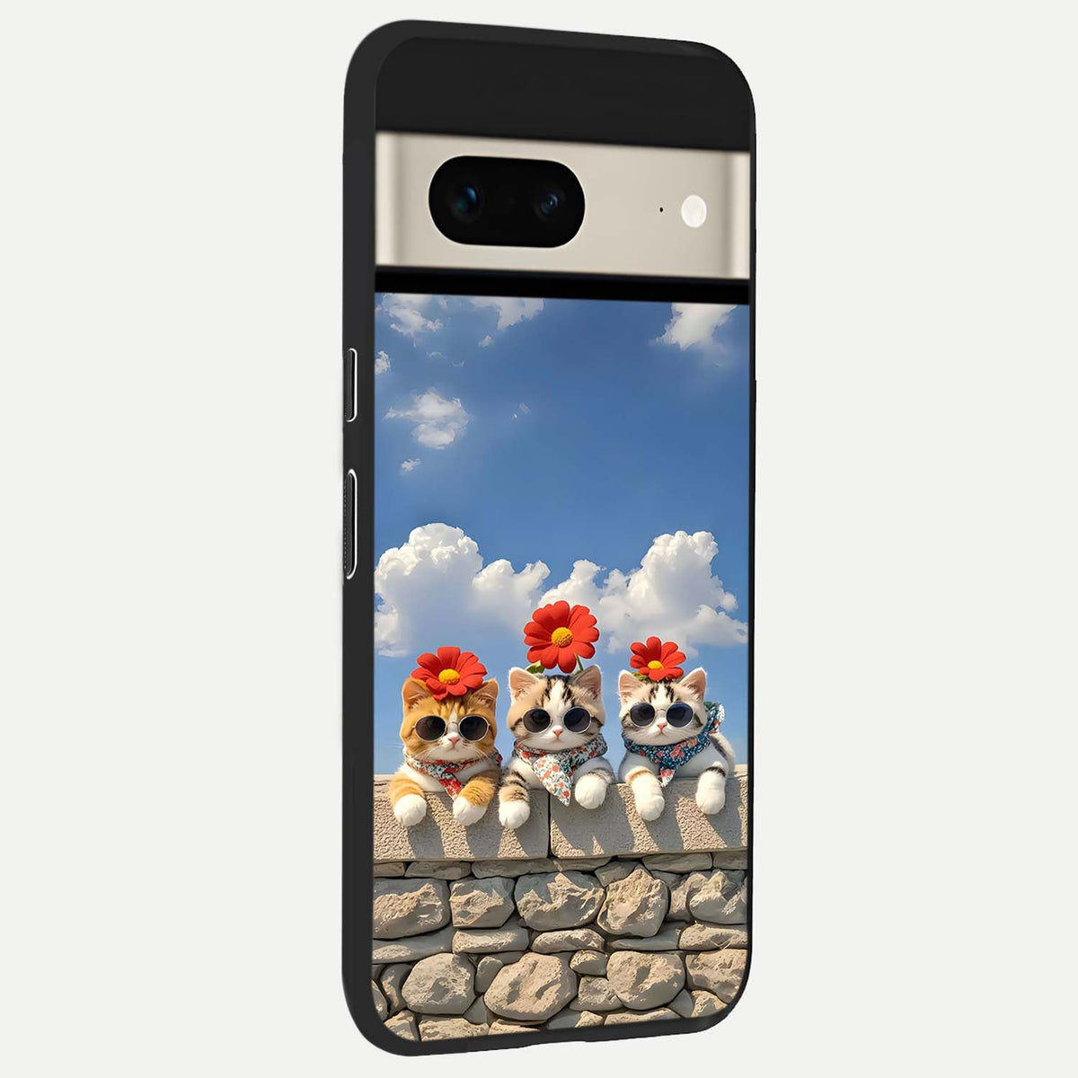  Floral Kitty Squad back cover For Google Pixel 7 slim fit glass case with vibrant aesthetic design