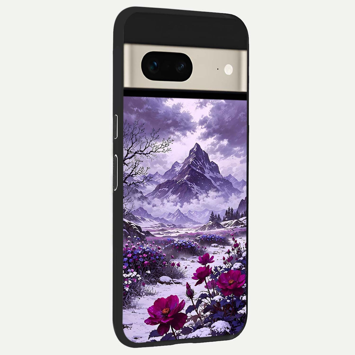  Flower Mountain View back cover For Google Pixel 7 slim fit glass case with vibrant aesthetic design