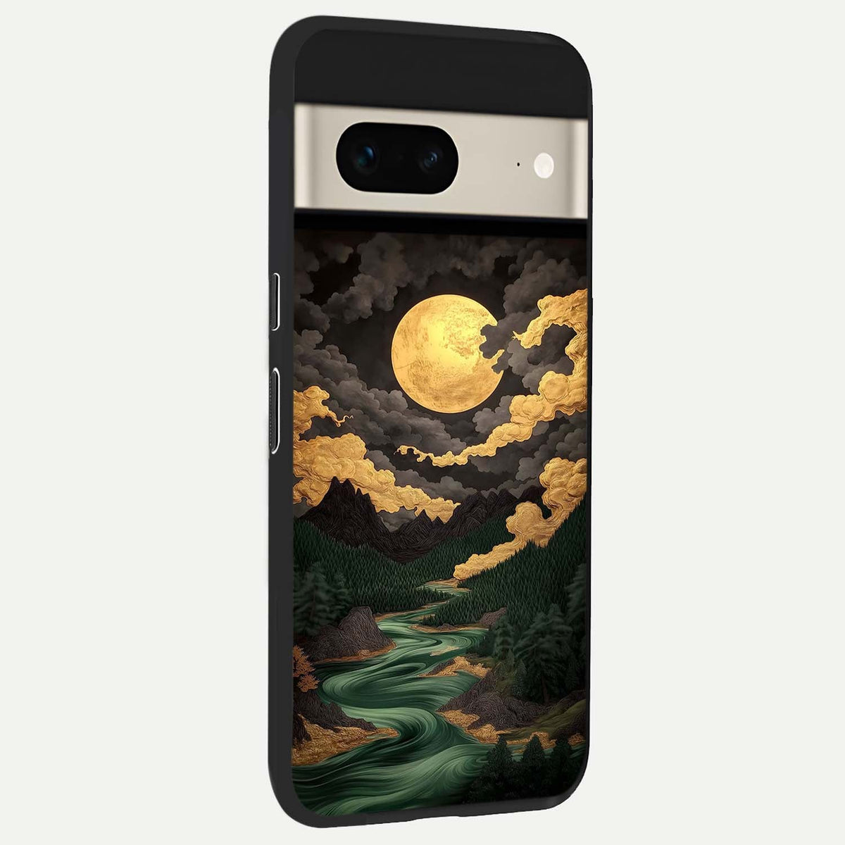  Golden River Moon back cover For Google Pixel 7 slim fit glass case with vibrant aesthetic design