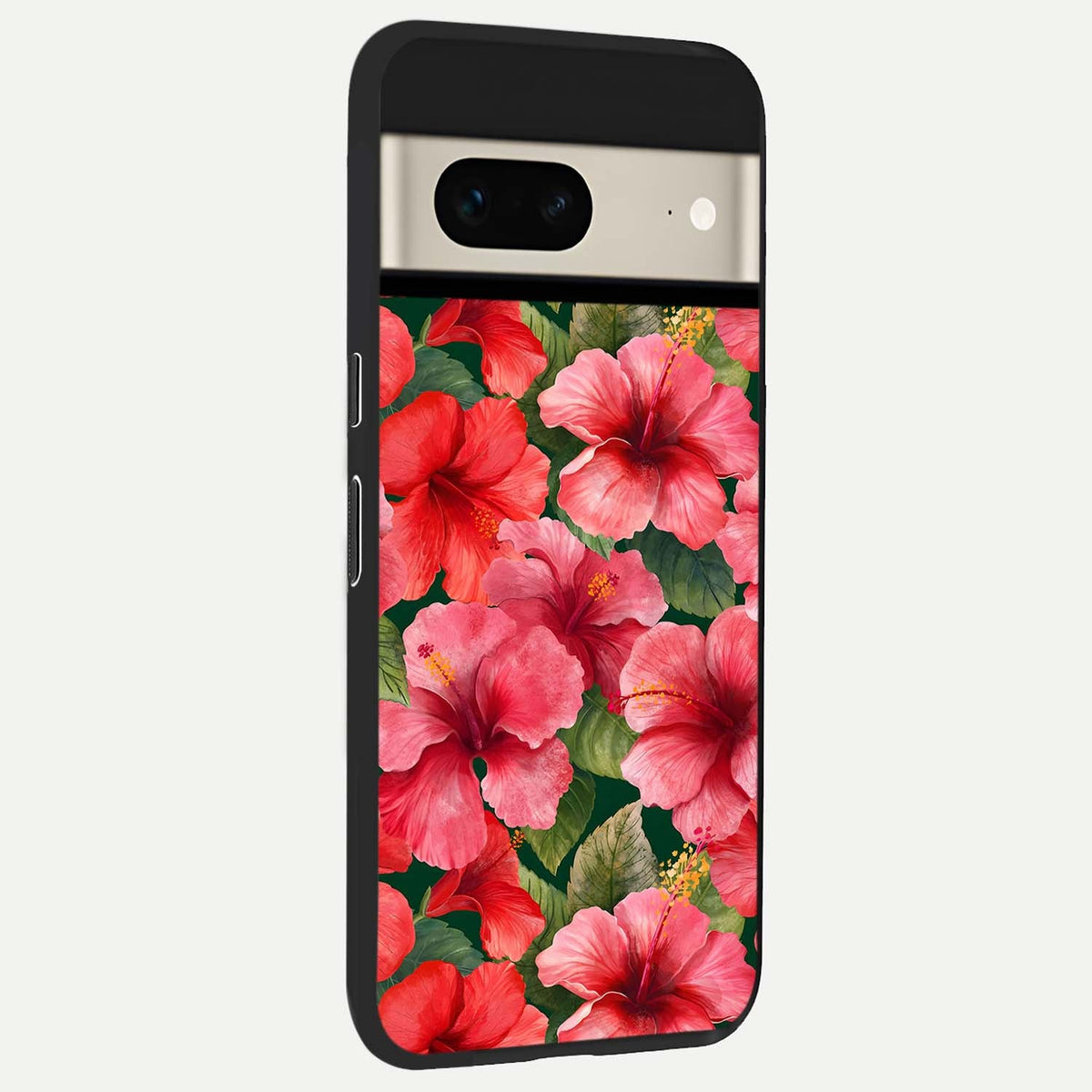  Hibiscus Pattern back cover For Google Pixel 7 slim fit glass case with vibrant aesthetic design