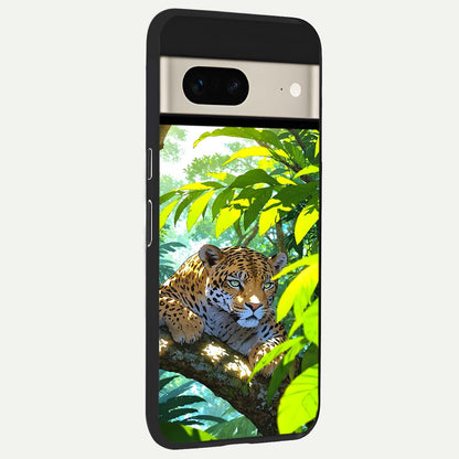  Leopard in Jungle back cover For Google Pixel 7 slim fit glass case with vibrant aesthetic design