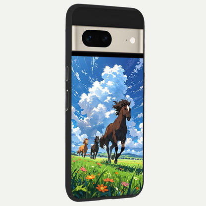  Majestic Horses Galloping back cover For Google Pixel 7 slim fit glass case with vibrant aesthetic design